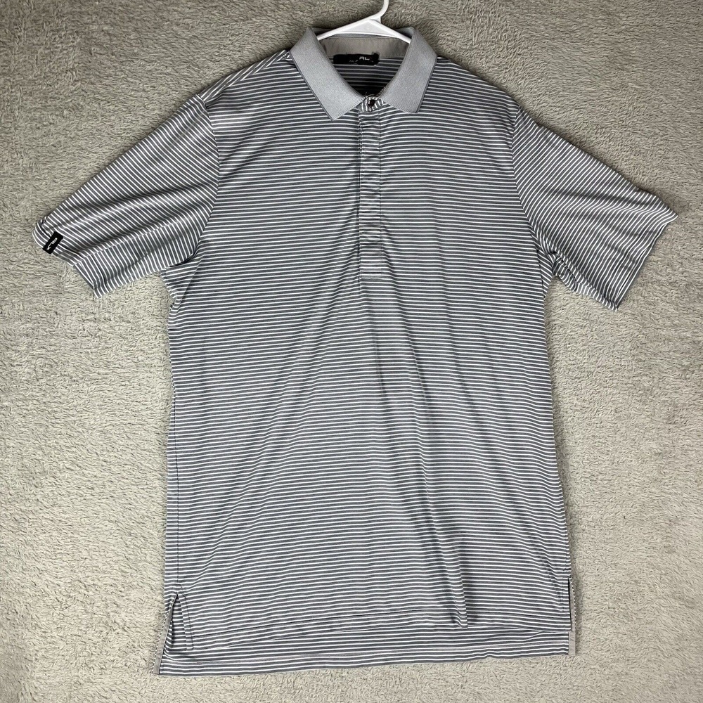 RLX Ralph Lauren Shirt Mens Large Gray Striped‎ Golf Polo Short Sleeve Casual